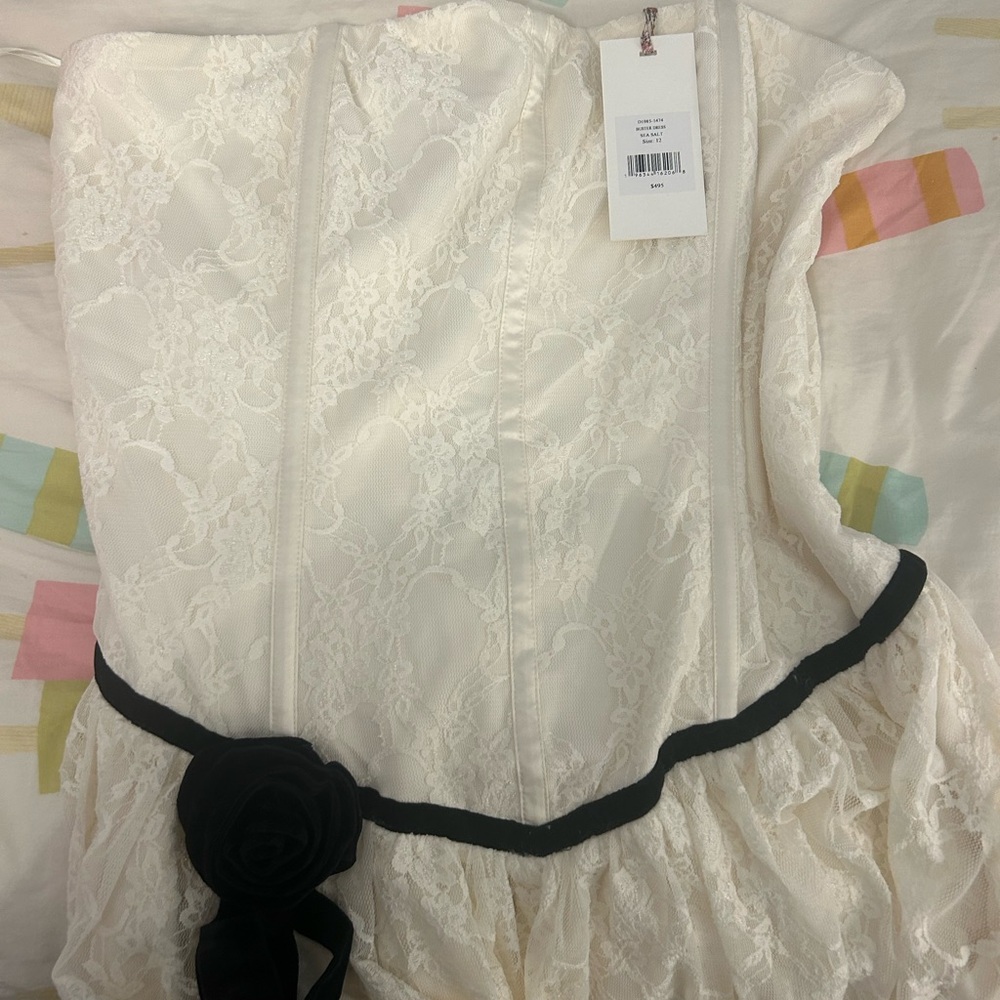 LoveShackFancy Buster Strapless Velvet-Trimmed Mini Dress- size 12 - Picture 4 of 6